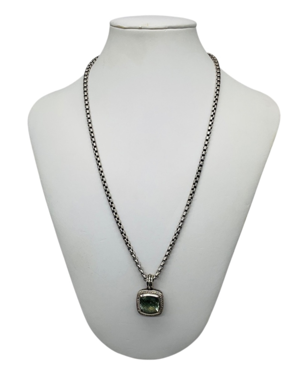 DAVID YURMAN STERLING SILVER ALBION PENDANT NECKLACE WITH PRASIOLITE AND DIAMOND